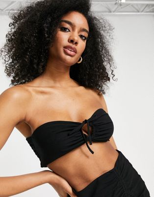 Topshop co-ord ruched keyhole bandeau bralet in black - ASOS Price Checker