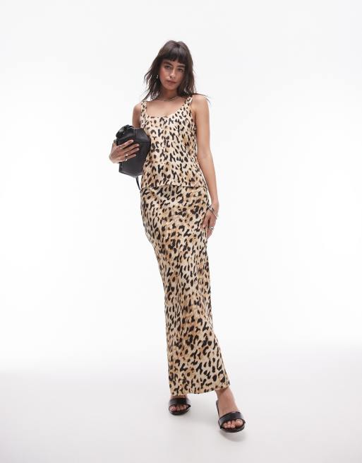 Topshop co ord satin bias maxi skirt in leopard ASOS