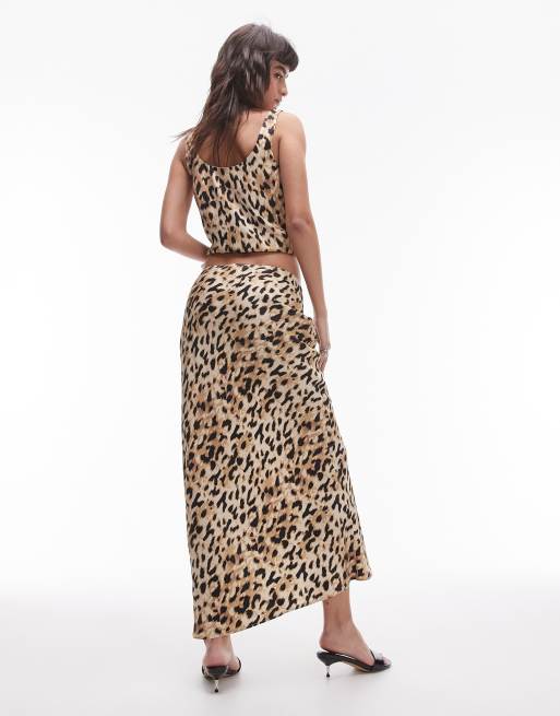 Topshop co ord satin bias maxi skirt in leopard ASOS