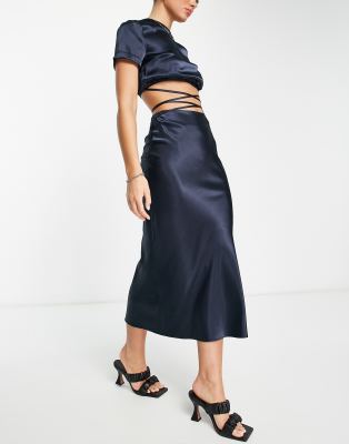 navy satin bias skirt