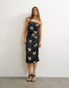 Model wearing Co-ord satin cami in floral print