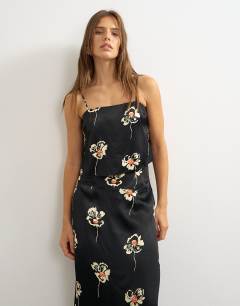 Model wearing Co-ord satin cami in floral print