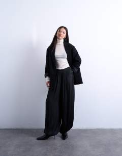 Co ord satin deep waistband balloon trouser in black
