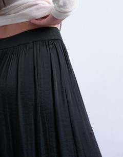 Model wearing Co ord satin deep waistband balloon trouser in black