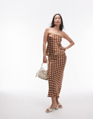 Topshop co-ord satin maxi skirt in brown and ivory spot