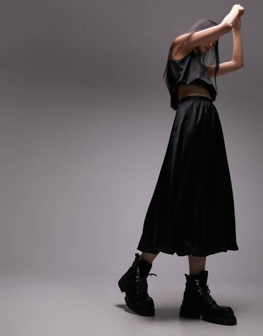 Topshop co ord satin puff bull maxi skirt in black ASOS