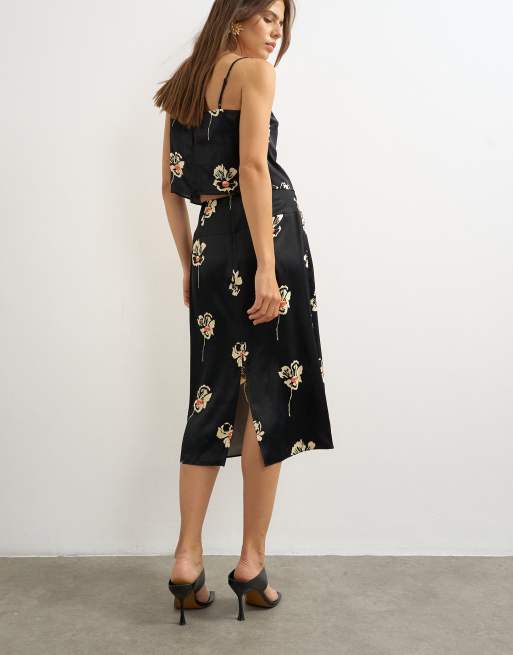 Topshop Co-ord Satin-Skirt in 90er-Länge mit Blumenmuster, 3 von 5