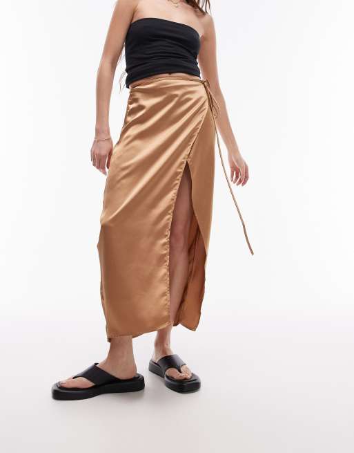 Camel wrap midi clearance skirt