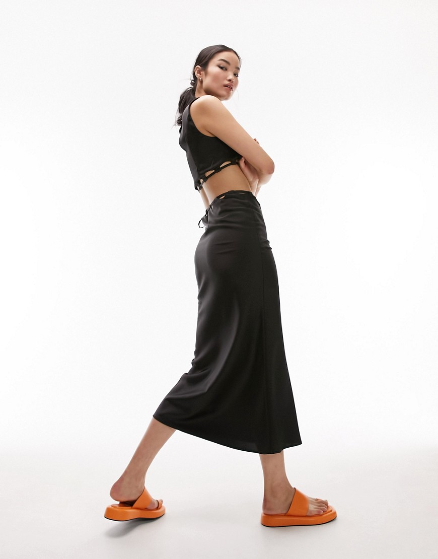 Topshop co-ord scallop maxi skirt in black