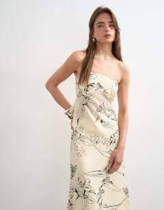 Co-ord scarf bandeau top in mono sketched floral
