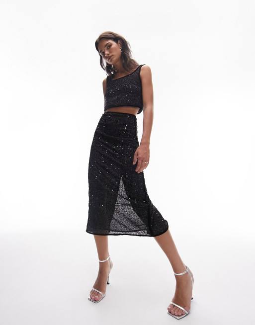 Asos black outlet sequin skirt