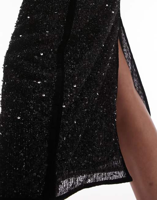 Black velvet glitter 2025 midi skirt topshop