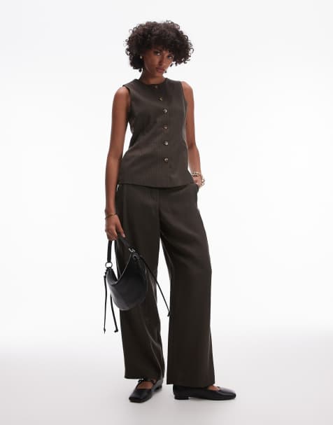 Topshop - Co-ord set met krijtstreep in kaki - view 1