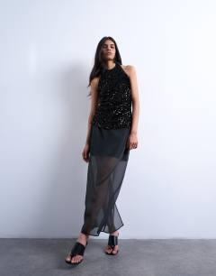 Co-ord sheer organza maxi skirt in black