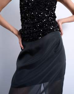Model wearing Co-ord sheer organza maxi skirt in black