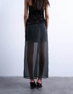 Model wearing Co-ord sheer organza maxi skirt in black