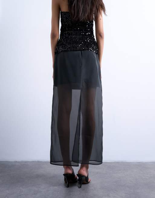 Topshop co-ord sheer organza maxi skirt in black, 5 of 5