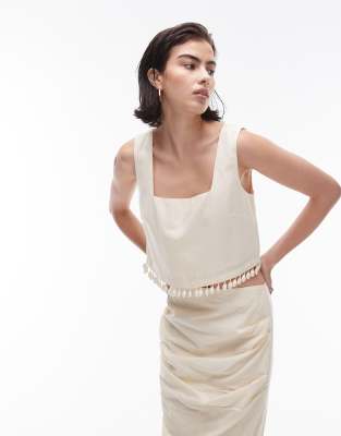 Topshop Topshop co-ord shell trim crop top in buttermilk-White