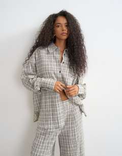Model wearing Co ord shirt in mono check