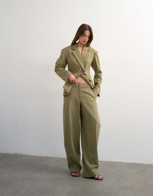 Topshop co ord  side pleat ovoid trouser in taupe, 4 of 5