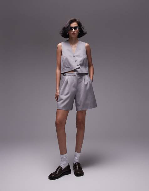 Topshop co-ord side tab knee short in grey - view 1