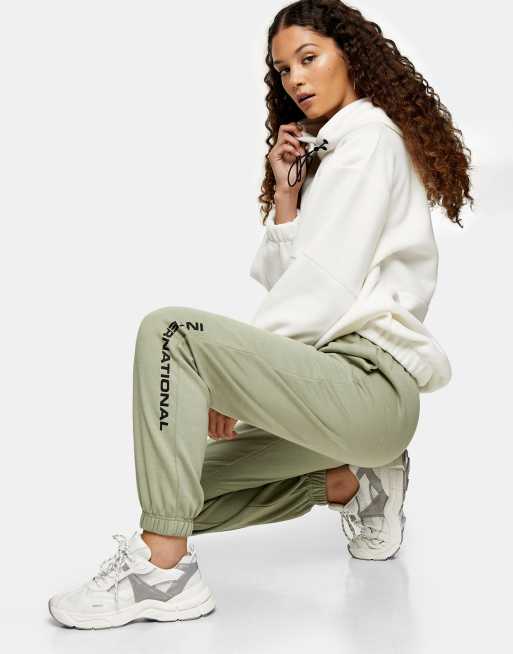 Topshop co ord slogan jogger in sage