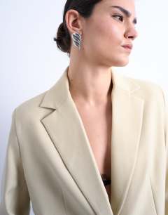 Model wearing Co ord slouchy chuck on blazer in stone