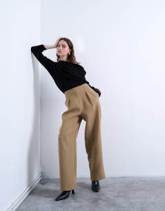 Co ord slouchy clean waist band tailored trouser in taupe