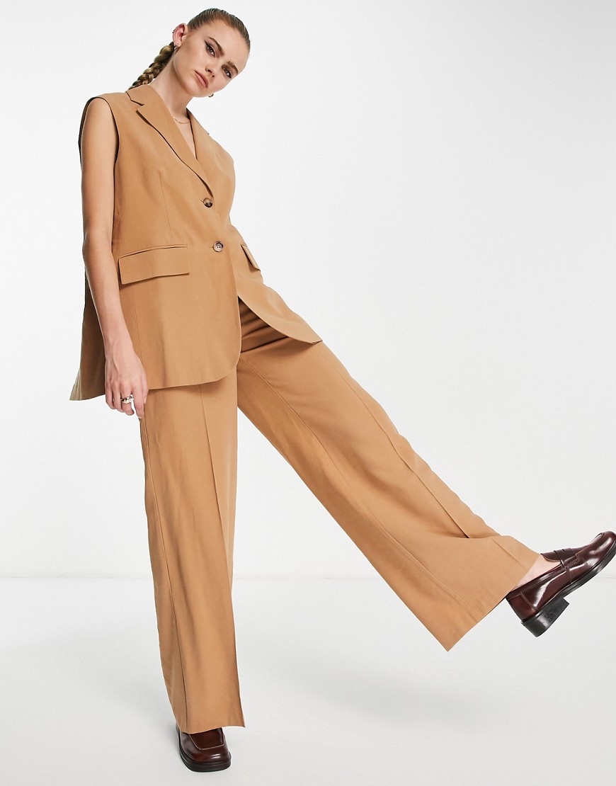 Topshop co ord soft wide leg trouser in camel-Neutral