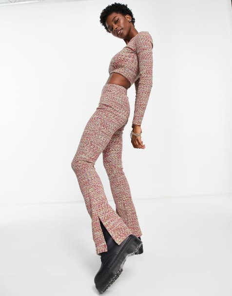 Topshop co-ord space dye flared trouser with split hems in multi - view 1