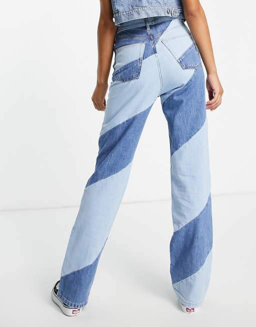 Topshop co ord spiral panelled straight Kort jeans in mid blue, 2 of 4