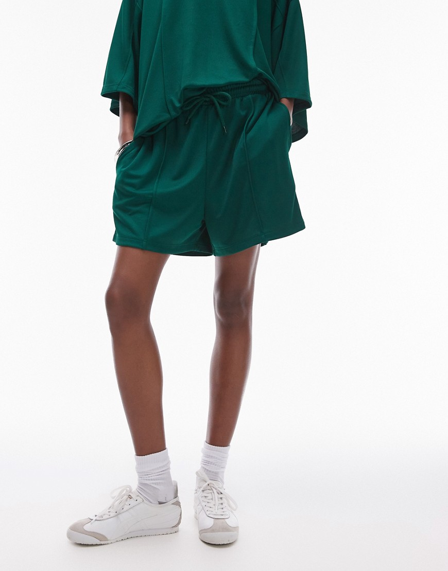 Topshop co-ord sporty picot longline shorts in green