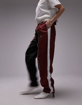Topshop co-ord sporty shell cuffed tracksuit bottoms in burgundy - ASOS Price Checker
