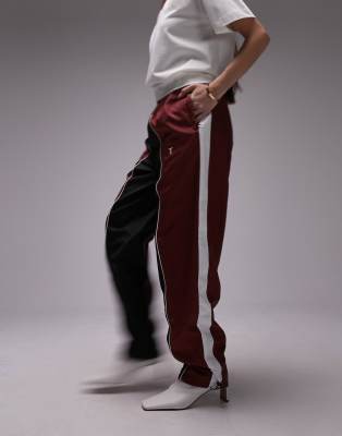 Topshop co-ord sporty shell cuffed tracksuit bottoms in burgundy - ASOS Price Checker