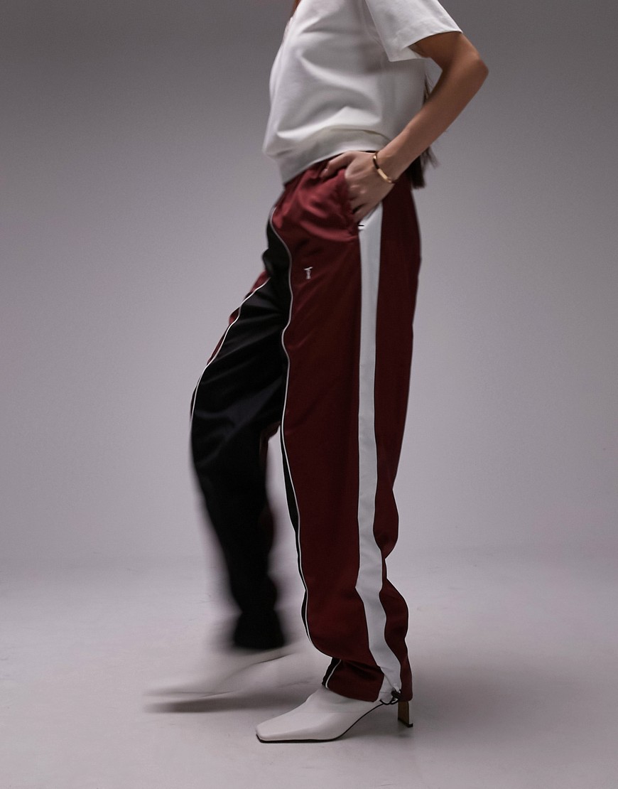 topshop co-ord sporty shell cuffed tracksuit bottoms in burgundy-red