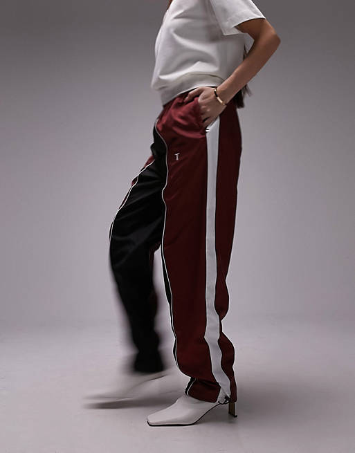 Topshop co-ord sporty shell cuffed tracksuit bottoms in burgundy | ASOS