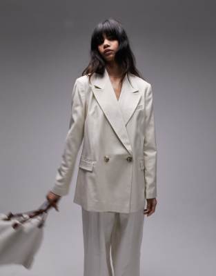 Topshop Topshop co-ord straight blazer in light sand-Blonde