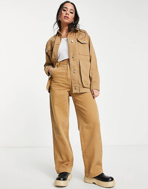 Trousers & Leggings Topshop co-ord straight leg casual trouser in washed camel 