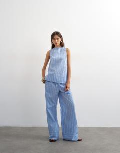 Co ord straight leg trouser in blue stripe