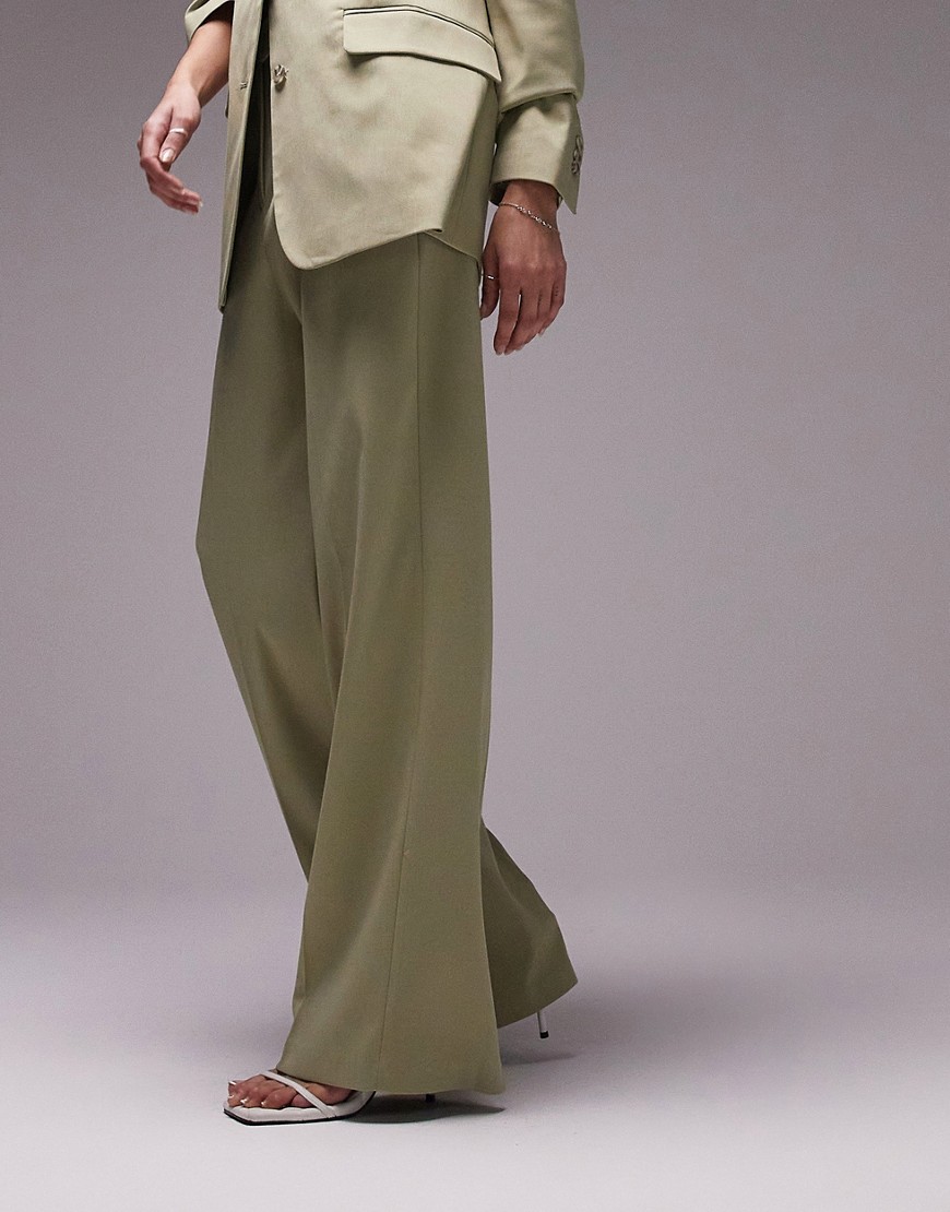 Topshop co-ord straight slouch trouser with back pocket detail in spring sage-Green