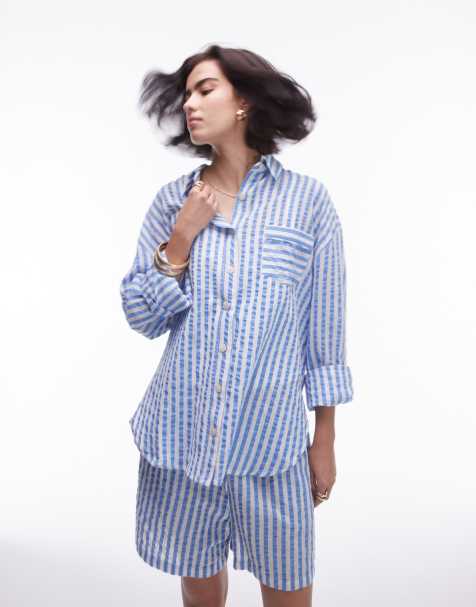 Topshop co-ord stripe beach shirt in blue - view 1
