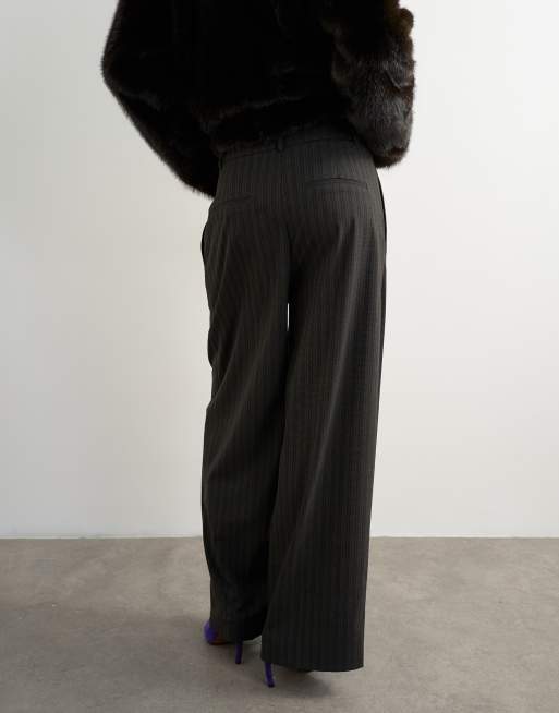 Topshop co ord stripe double pleat tab pant in brown and black stripe, 5 of 5