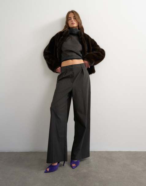 Topshop co ord stripe double pleat tab trouser in brown and black stripe - view 1