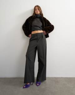 Co ord stripe double pleat tab trouser in brown and black stripe