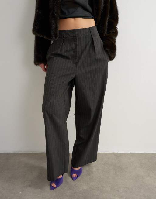 Topshop co ord stripe double pleat tab trouser in brown and black stripe, 3 of 5