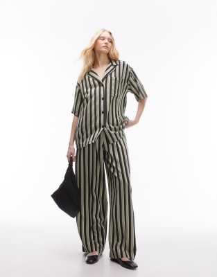 Topshop co ord stripe linen straight leg trouser in multi