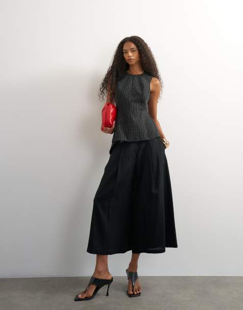 Topshop co ord striped assymetric hem top in black - view 1