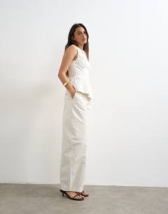 Co ord striped barrel trouser in white