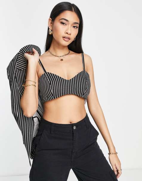 Topshop co-ord striped bralet in monochrome - view 1