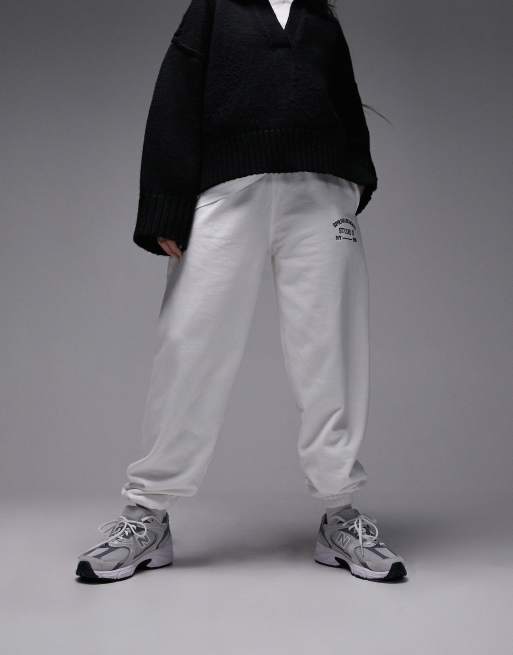 Topshop co ord studio 01 embroidered vintage wash oversized cuffed jogger in white